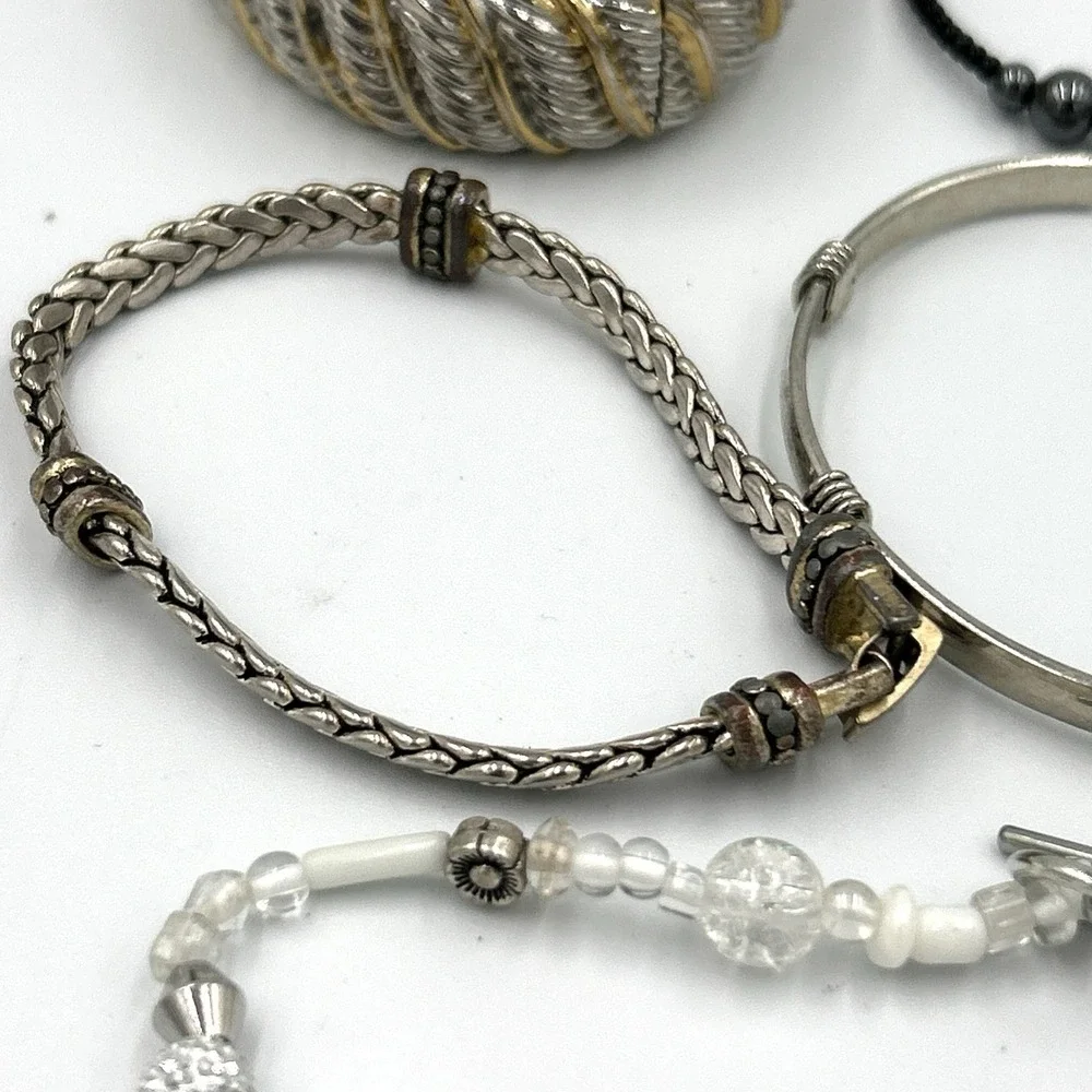 Lot of 10 bracelets Chain stretch Beaded Silver tone Several Vintage - Picture 4 of 13